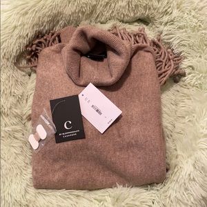 NWT - 100% Cashmere Fringe Hem Turtleneck
